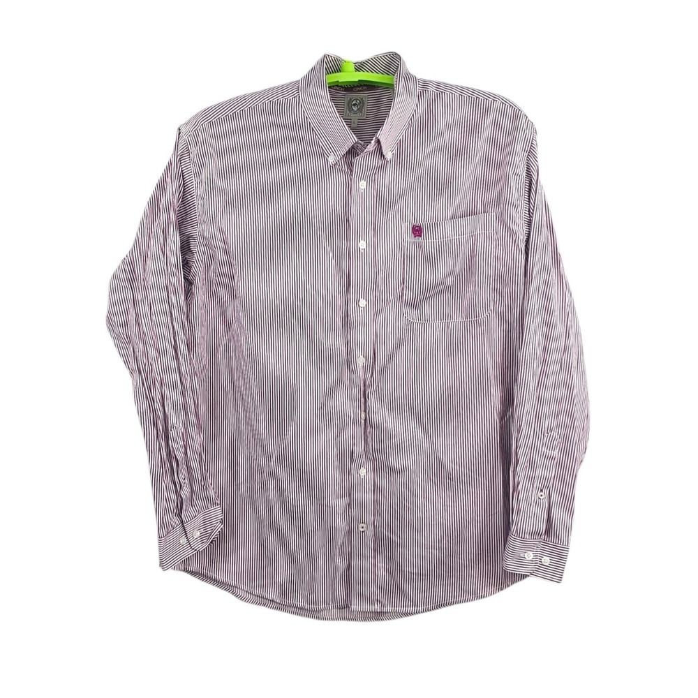 Cinch Men's Large Maroon & White Striped Western Button Down Cotton Blend Shirt
